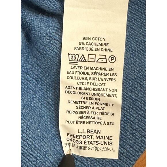 LL BEAN Vintage Cotton Cashmere Long Sleeve BLUE Polo Sweater LARGE TALL EUC - Picture 6 of 9